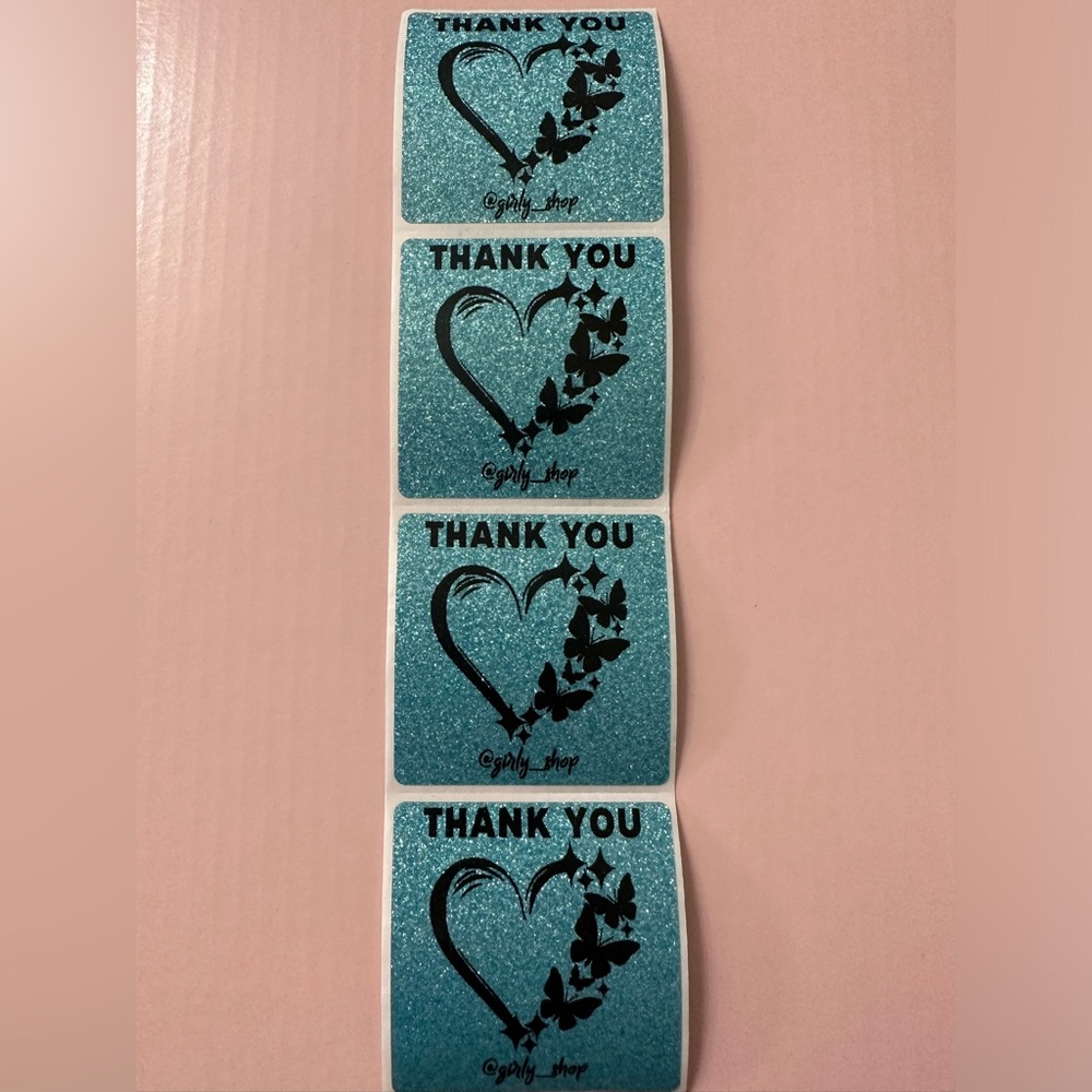 50ct. Custom Heart & Butterflies 🦋 Thank You Square Stickers With Closet Name